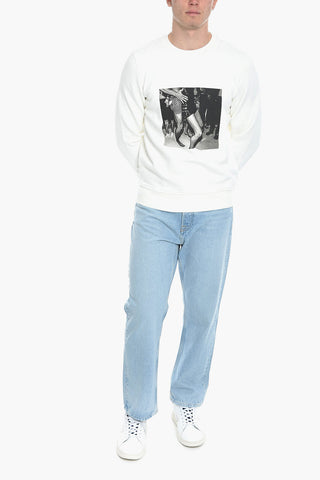Brushed Cotton S-GINN-E8 Crew-neck Sweatshirt with Front Print