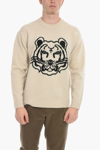 Maglia Girocollo TIGER in Lana con Logo Jacquard