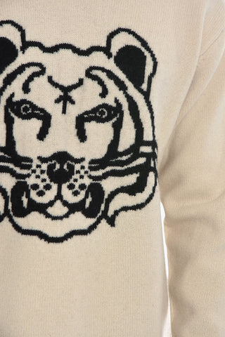 Maglia Girocollo TIGER in Lana con Logo Jacquard