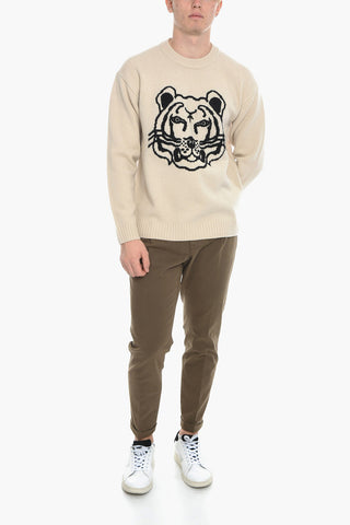 Maglia Girocollo TIGER in Lana con Logo Jacquard
