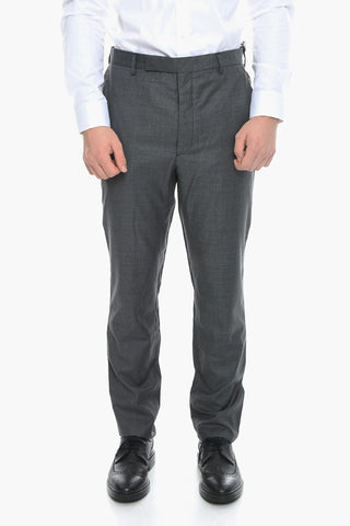 Virgin Wool Pleated Trousers with Embroidered Logo