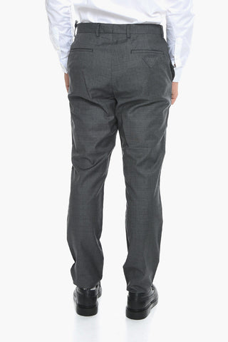 Virgin Wool Pleated Trousers with Embroidered Logo
