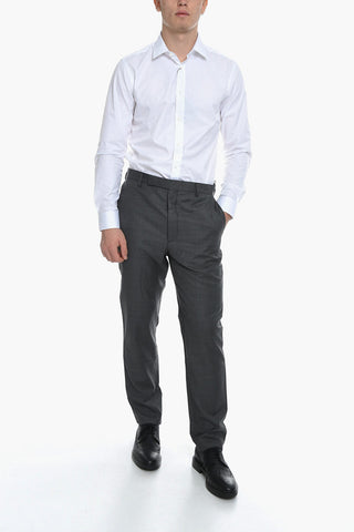Virgin Wool Pleated Trousers with Embroidered Logo