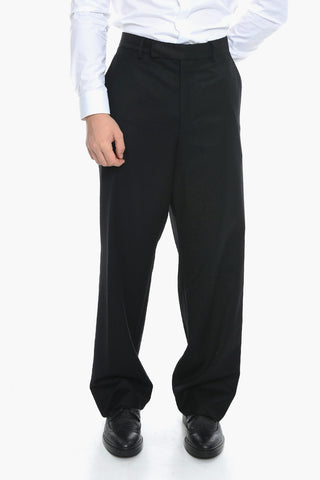 Virgin Wool Baggy Trousers with Logo