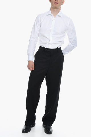 Virgin Wool Baggy Trousers with Logo