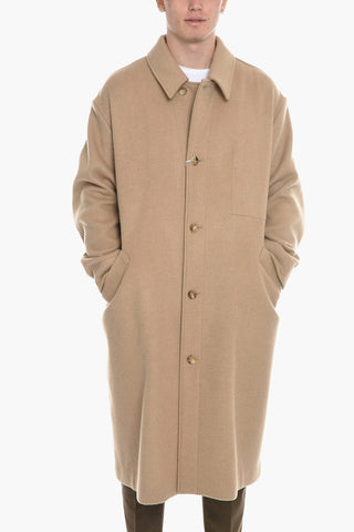 Wool-blend Unlined Coat with Collar Neck