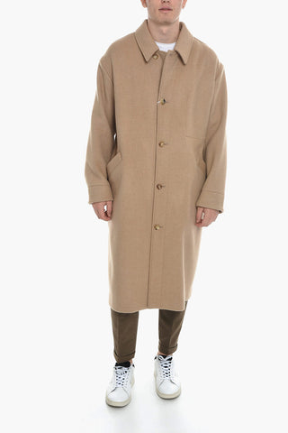Wool-blend Unlined Coat with Collar Neck
