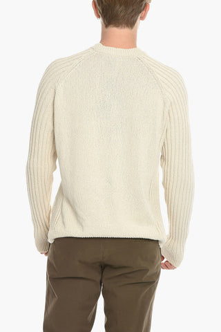 Crew Neck Cotton Sweater with Jacquard Logo