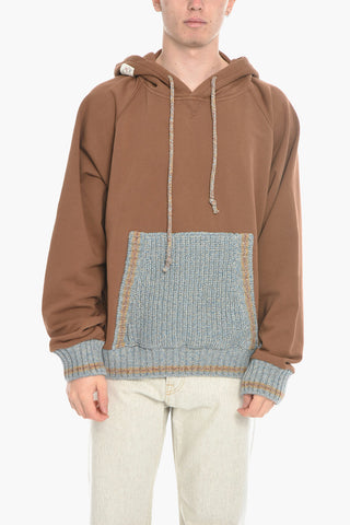 Solid Color Hoodie with Knit Patch Pocket