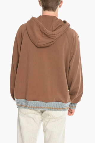 Solid Color Hoodie with Knit Patch Pocket