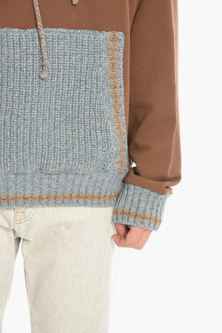 Solid Color Hoodie with Knit Patch Pocket