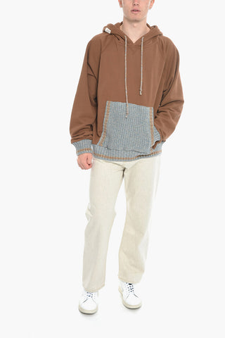 Solid Color Hoodie with Knit Patch Pocket