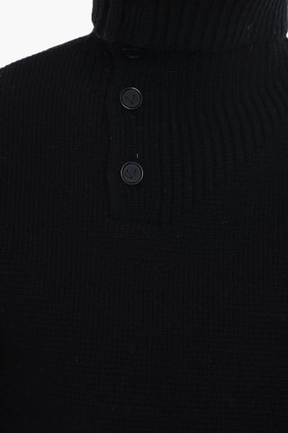 Maglione In Lana DOUBLE FACE SHETLAND con Collo Alto Abbottonato