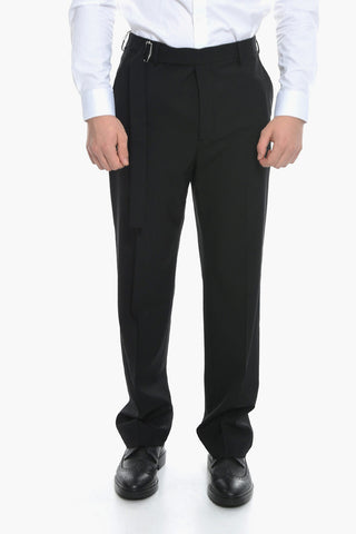 Wool-blend Pleated Trousers with Belt