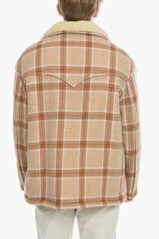 Plaid Motif Jacket with Faux Fur Lining