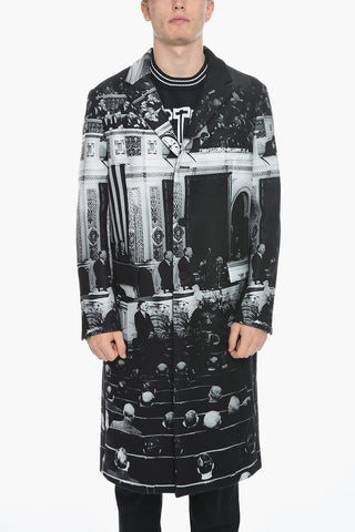 Printed Flap Pockets Maxi Coat