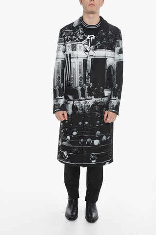 Printed Flap Pockets Maxi Coat