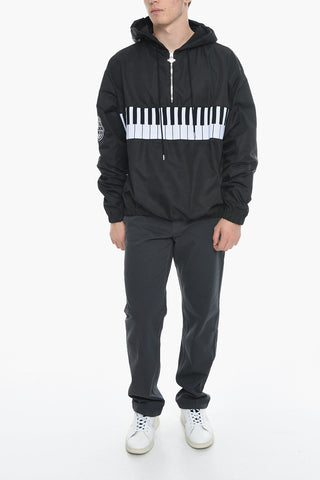 Half Zip Windbreaker Jacket with Piano Embroidery
