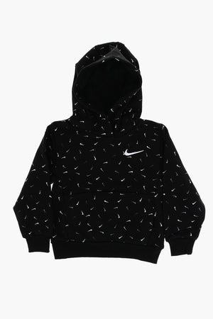 Cotton Fleece Hoodie with All-Over Printed Logo