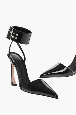 Patent Faux-Leather Pumps with Adjustable Ankle Cuffs 12cm