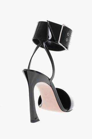 Patent Faux-Leather Pumps with Adjustable Ankle Cuffs 12cm