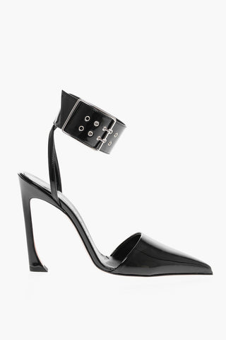 Patent Faux-Leather Pumps with Adjustable Ankle Cuffs 12cm