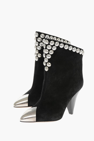 Suede STUDDED POINTY Ankle Boots with Studs 9cm