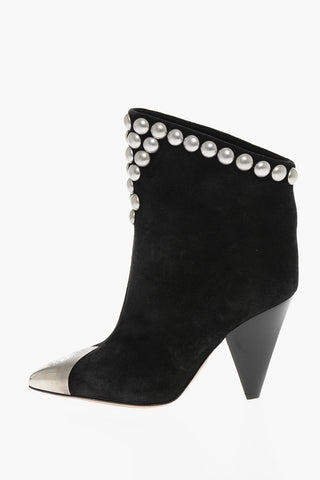 Suede STUDDED POINTY Ankle Boots with Studs 9cm