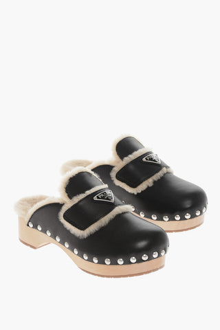 Shearling Sabot with Wooden Heel 5cm