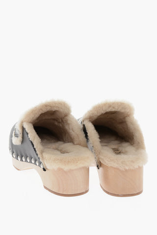 Shearling Sabot with Wooden Heel 5cm