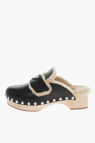 Shearling Sabot with Wooden Heel 5cm