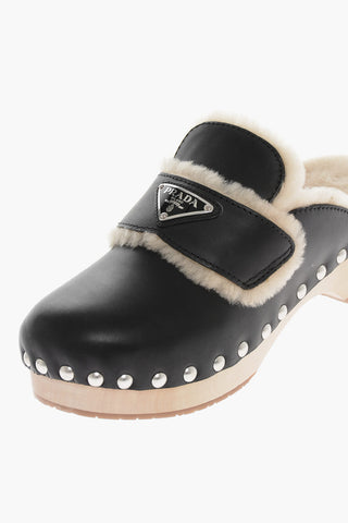 Shearling Sabot with Wooden Heel 5cm
