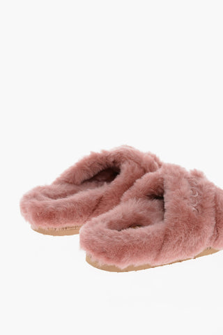 Eco-fur Slides with Embroidered Logo