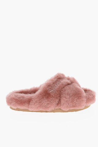 Eco-fur Slides with Embroidered Logo