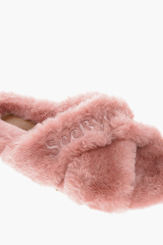 Eco-fur Slides with Embroidered Logo
