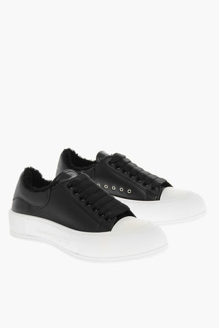 Two-tone Leather Sneakers with Shearling Lining