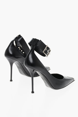 Ankle Strap Leather Pumps with Shiny Stiletto Heel 11cm
