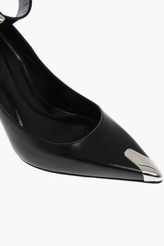 Ankle Strap Leather Pumps with Shiny Stiletto Heel 11cm