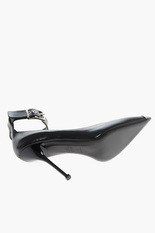 Ankle Strap Leather Pumps with Shiny Stiletto Heel 11cm