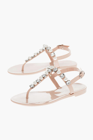 Rubber Thong GOLDIE Sandals with Pearl and Crystal Applications