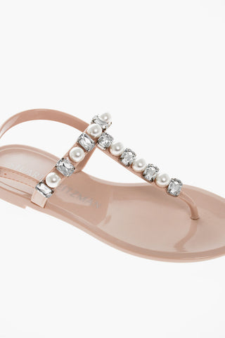 Rubber Thong GOLDIE Sandals with Pearl and Crystal Applications