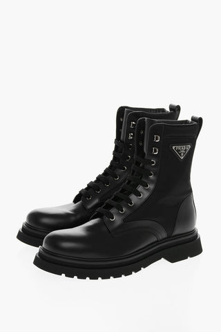 Brushed Leather Combat Booties with Nylon Details