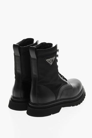 Brushed Leather Combat Booties with Nylon Details