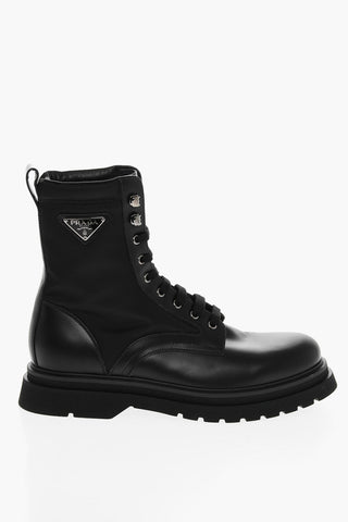 Brushed Leather Combat Booties with Nylon Details