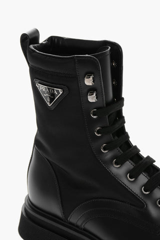Brushed Leather Combat Booties with Nylon Details