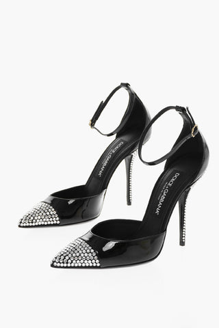 Ankle Strap Patent Leather Pumps with Crystal Details 10cm
