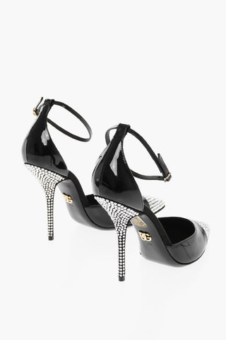 Ankle Strap Patent Leather Pumps with Crystal Details 10cm