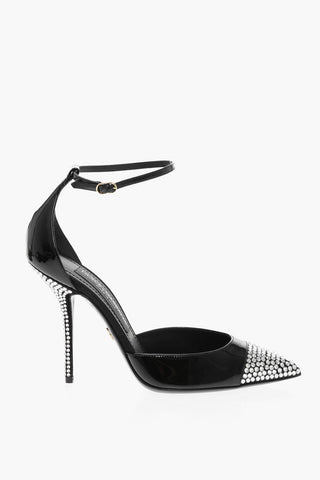 Ankle Strap Patent Leather Pumps with Crystal Details 10cm