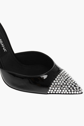 Ankle Strap Patent Leather Pumps with Crystal Details 10cm
