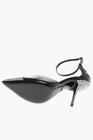 Ankle Strap Patent Leather Pumps with Crystal Details 10cm